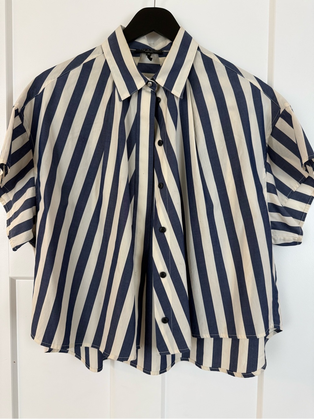 rag & bone Martha Navy and Cream Vertical Stripe Button-Down Shirt